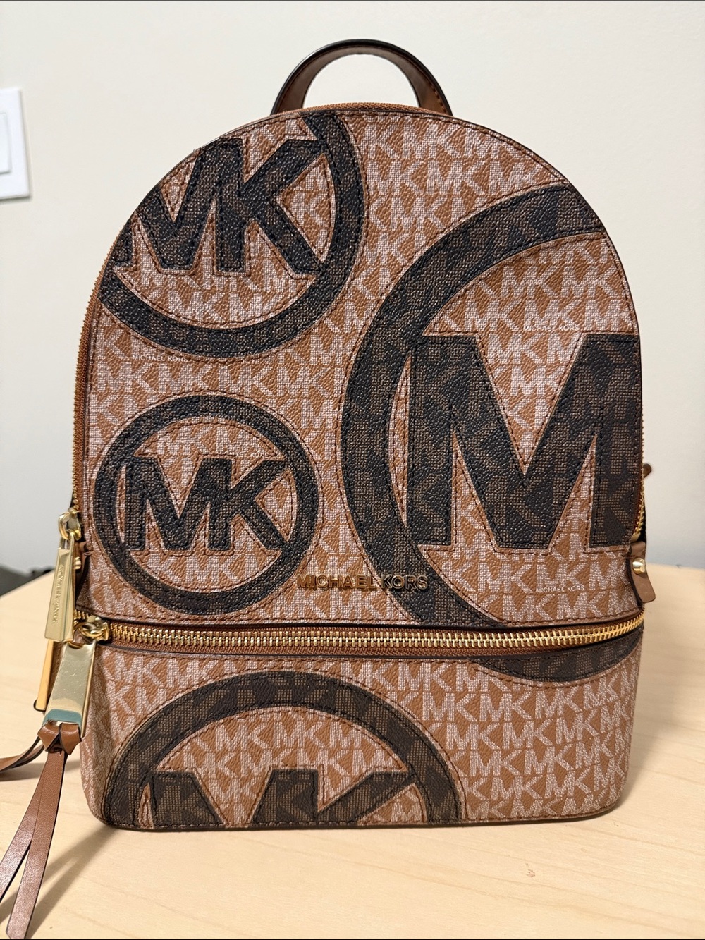 Michael Kors Brown Logo Dome Backpack with Gold Hardware